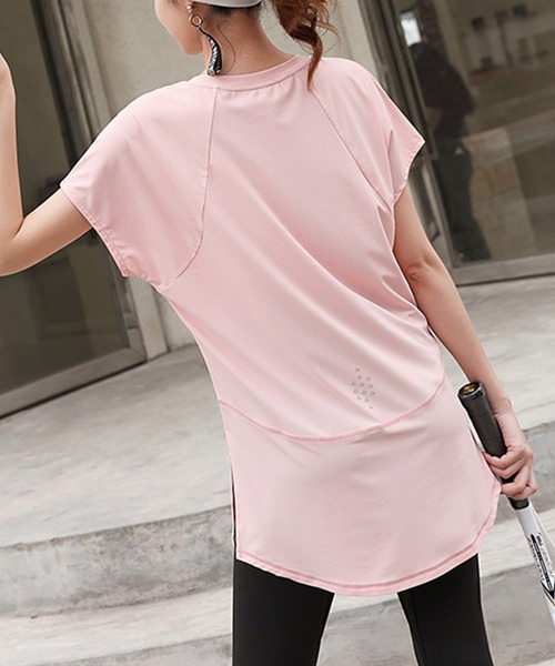 HYS SHOP tシャツ レディース 半袖サイドスリットきれいめヨガウェア