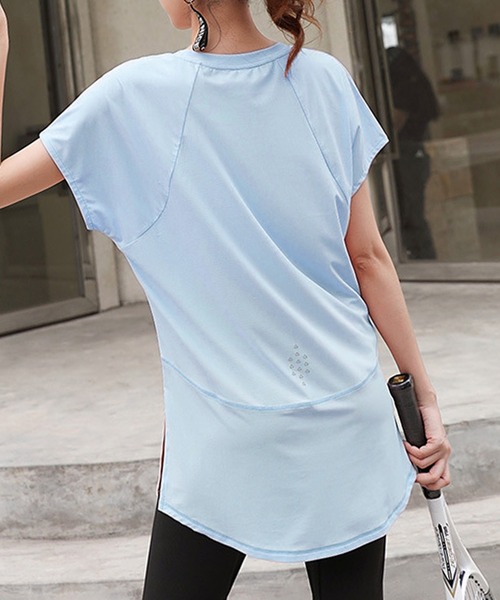 HYS SHOP tシャツ レディース 半袖サイドスリットきれいめヨガウェア