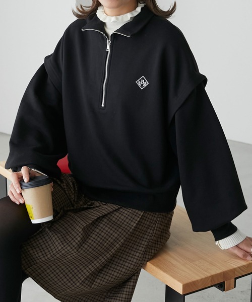 AnnMiru エンブレム　ハーフジップ　スウェット　ピンク AnnMiru（アンミル）の「エンブレムハーフジップスウェット