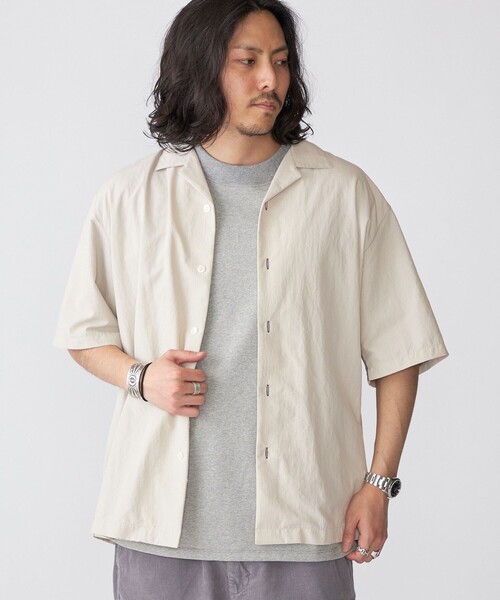 シップス ☆ナイロンシャツ SHIPS シャツ SHIPS: ナイロン ステッチ オープンカラー メンズ