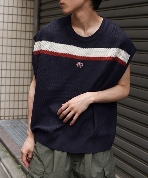 ベスト ジレ 「UNISEX」ROMANTIC CROWN／ラインニット VEST レディース メンズ