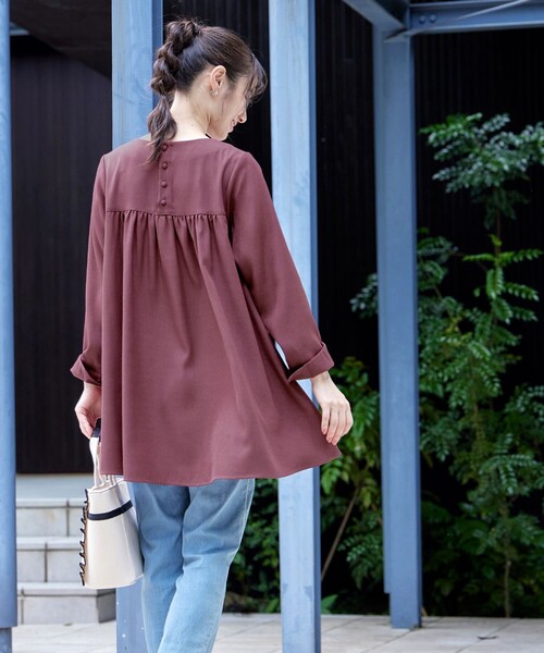 Tiaclasse ブラウス シャツ フロントタックバックギャザーフレア