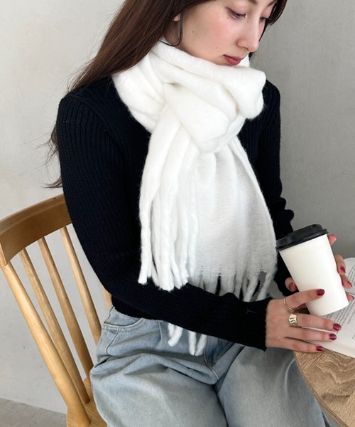 マフラー ストール ボリューム太フリンジマフラー レディース