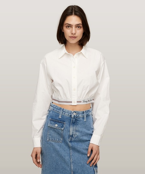 ブラウス シャツ クロップドロゴテーピングシャツ レディース メンズ TOMMY HILFIGER ブラウス シャツ クロップドロゴテーピング