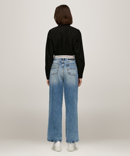 ブラウス シャツ クロップドロゴテーピングシャツ レディース メンズ TOMMY HILFIGER ブラウス シャツ クロップドロゴテーピング