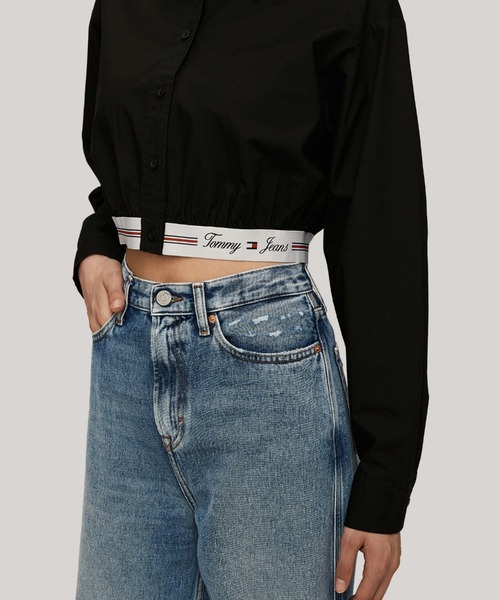 ブラウス シャツ クロップドロゴテーピングシャツ レディース メンズ TOMMY HILFIGER ブラウス シャツ クロップドロゴテーピング