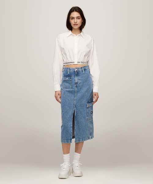 ブラウス シャツ クロップドロゴテーピングシャツ レディース メンズ TOMMY HILFIGER ブラウス シャツ クロップドロゴテーピング