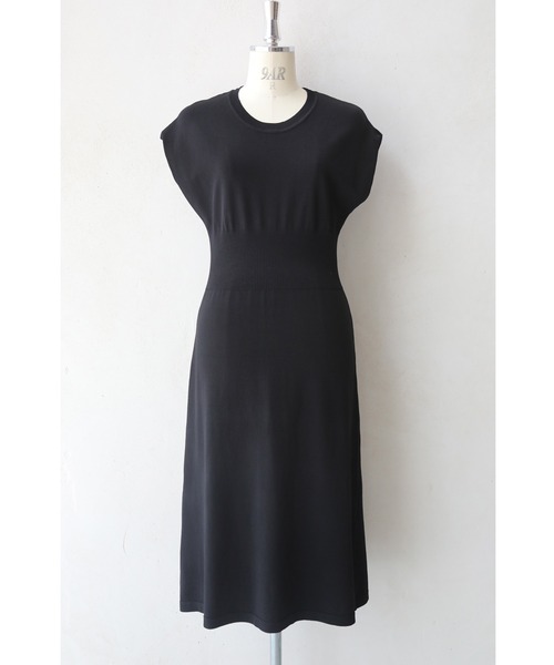 cawaii ワンピース ウエストマークリブのニットミディアムワンピース