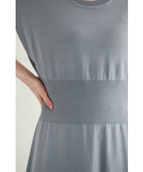 cawaii ワンピース ウエストマークリブのニットミディアムワンピース