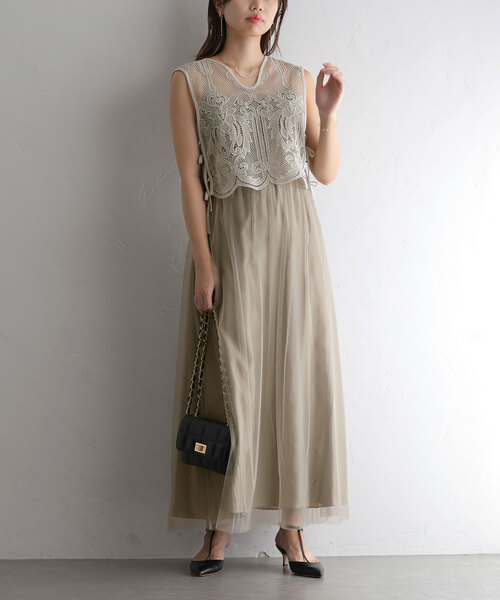 【匿名配送】La Totaliteケミカルレースベストセットドレス ケミカルレースベストセットドレス（ドレス）｜La Totalite（ラ