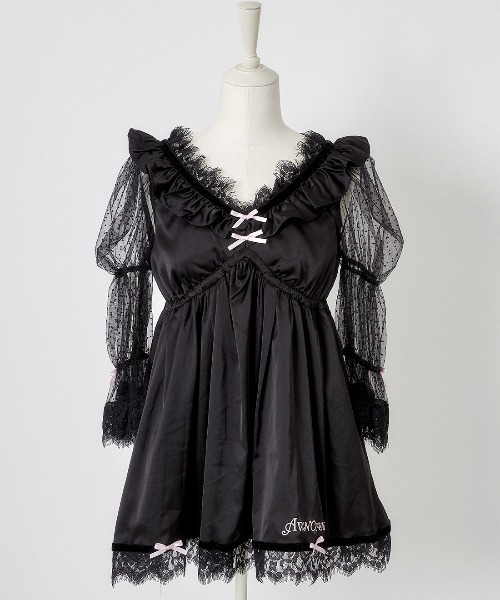 ワンピース AVENCHUMU Dot tulle&ribbon baby doll AVENCHUMU ワンピース Dot tulle ＆ ribbon satin babydoll