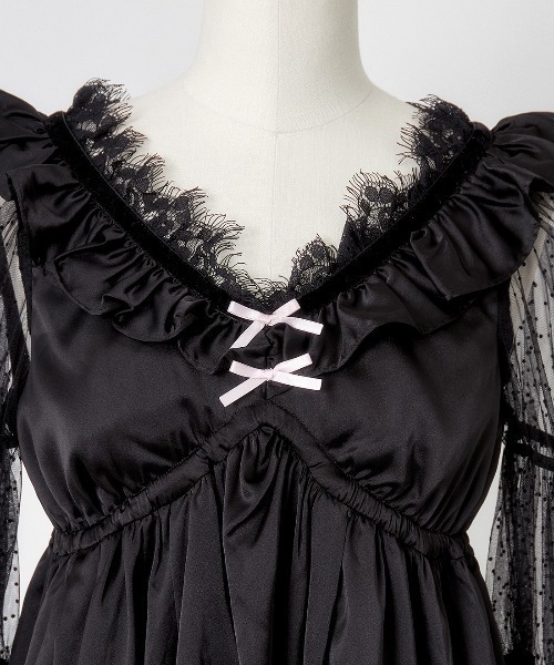 ワンピース AVENCHUMU Dot tulle&ribbon baby doll AVENCHUMU ワンピース Dot tulle ＆ ribbon satin babydoll