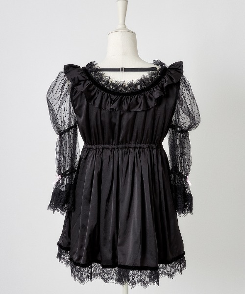 ワンピース AVENCHUMU Dot tulle&ribbon baby doll AVENCHUMU ワンピース Dot tulle ＆ ribbon satin babydoll