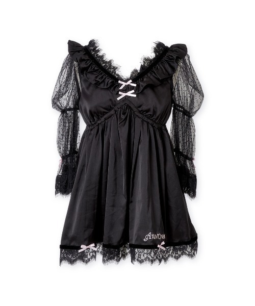 ワンピース AVENCHUMU Dot tulle&ribbon baby doll AVENCHUMU ワンピース Dot tulle ＆ ribbon satin babydoll