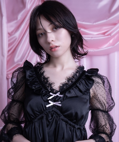 ワンピース AVENCHUMU Dot tulle&ribbon baby doll AVENCHUMU ワンピース Dot tulle ＆ ribbon satin babydoll