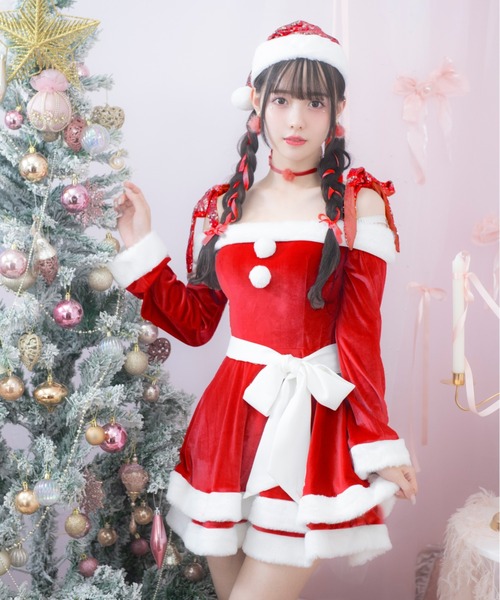 sugar nine コスプレ グリッターリボン2段フレアサンタコスプレ