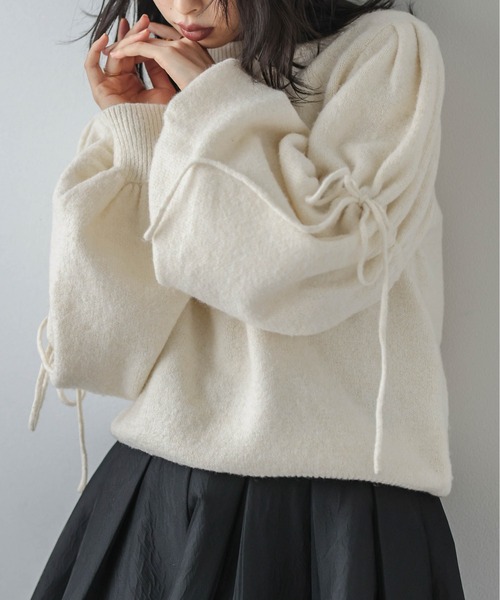 ニット セーター リボンスリーブメランジニットプルオーバー