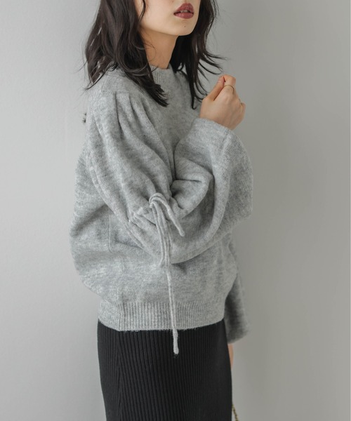 ニット セーター リボンスリーブメランジニットプルオーバー