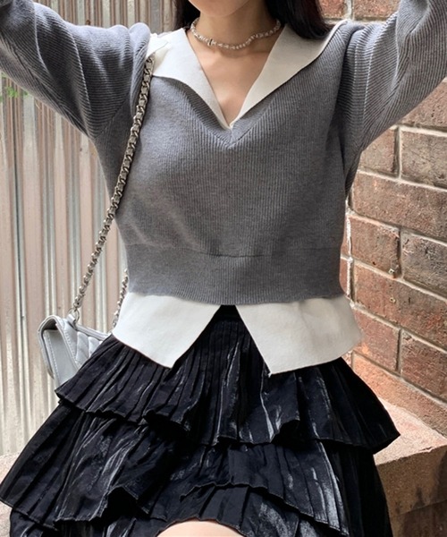 【POPUP商品】レイヤード風ジレ　ネイビー POPUP商品】レイヤード風ジレ ネイビー