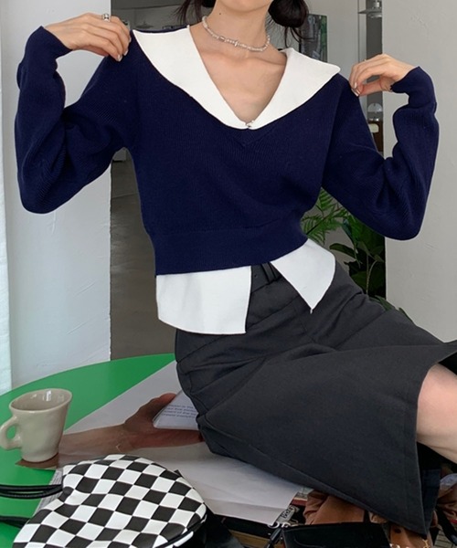 【POPUP商品】レイヤード風ジレ　ネイビー POPUP商品】レイヤード風ジレ ネイビー