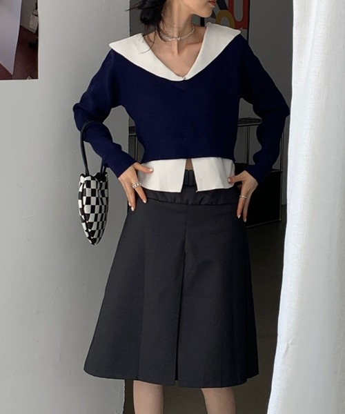 【POPUP商品】レイヤード風ジレ　ネイビー POPUP商品】レイヤード風ジレ ネイビー