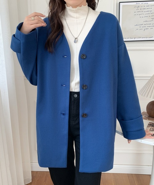 「ABITOKYO」 ノーカラーコート M ブルー レディース_画像3