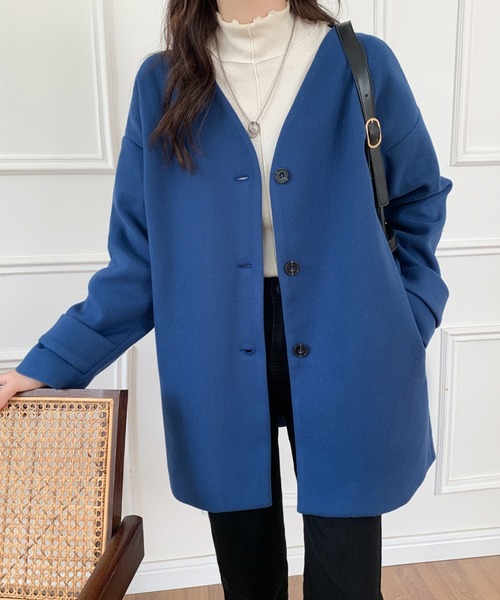 「ABITOKYO」 ノーカラーコート M ブルー レディース_画像5