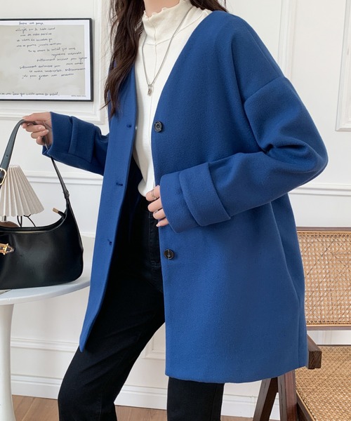 「ABITOKYO」 ノーカラーコート M ブルー レディース_画像7