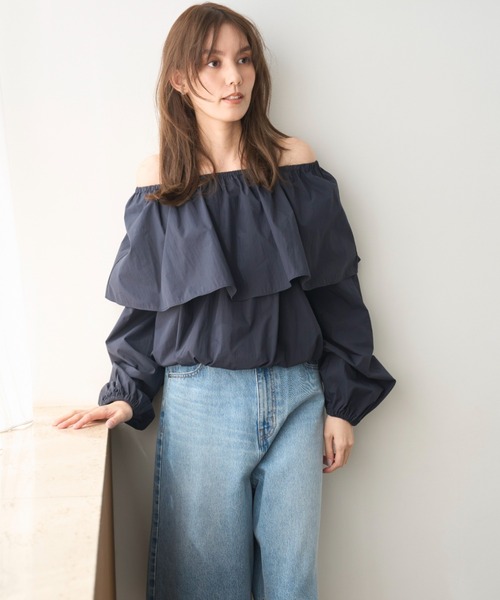 ブラウス シャツ Off-shoulder wide collar TOP オフショルワイドカラーTOP レディース Off-shoulder wide collar TOPオフショルワイドカラーTOP COLOR