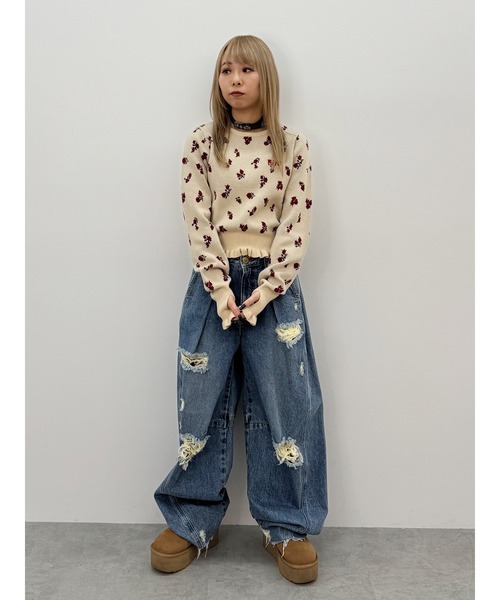 O ジュエティ juetie 花柄 ニット セーター トップス シャツ 長袖 jouetie - O ジュエティ juetie 花柄 ニット セーター トップス シャツ