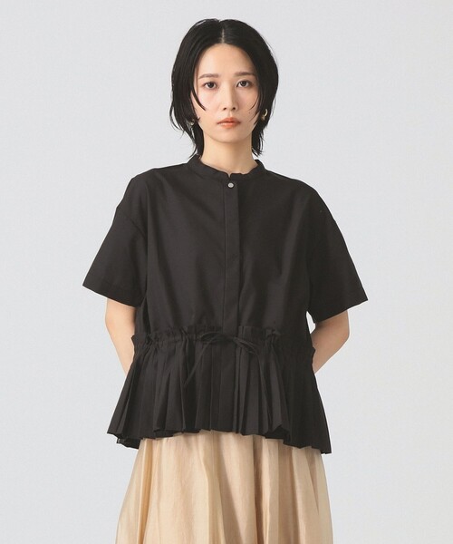 Ray BEAMS ブラウス シャツ プリーツ キリカエ バンドカラー  