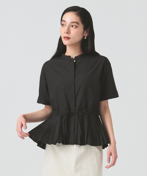 Ray BEAMS ブラウス シャツ プリーツ キリカエ バンドカラー  