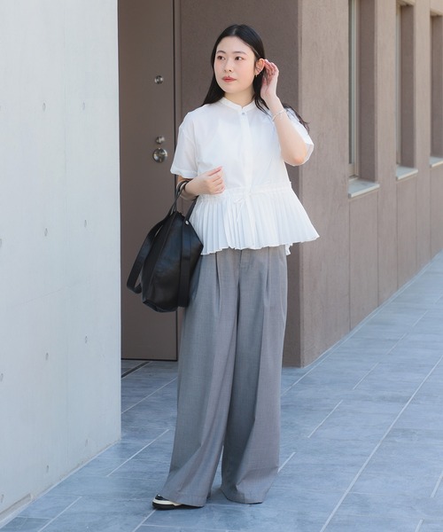 Ray BEAMS ブラウス シャツ プリーツ キリカエ バンドカラー  