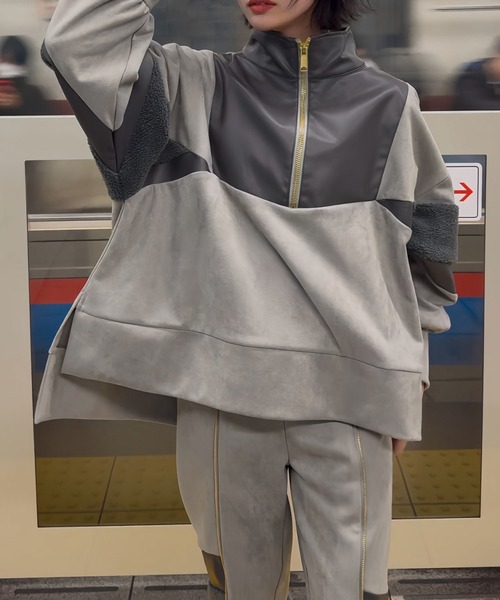 切替デザインジッププルオーバー（セットアップ対応）/ Material Switching ZIP Pullover レディース