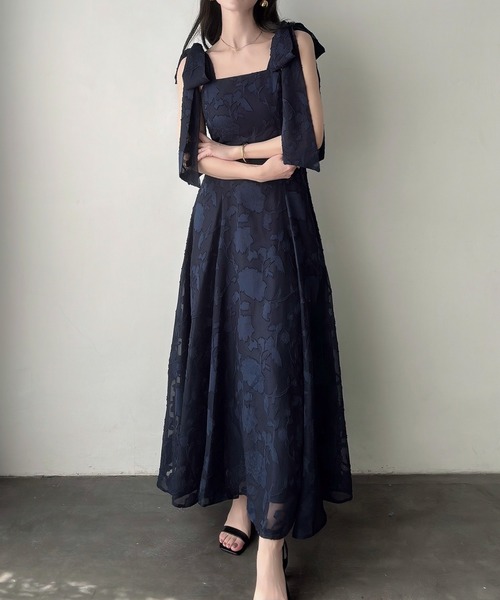 Karen Millen◆ジャカード織り◆フローラル◆ワンピース[送料込] Meiru ワンピース ショルダーリボンフラワージャガードキャミ