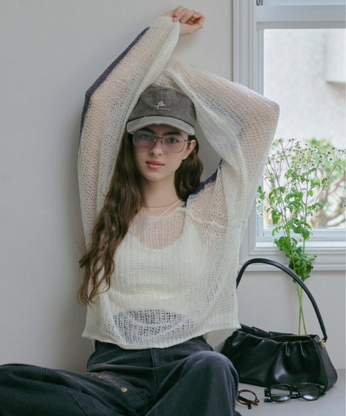 ニット セーター sheer double line knit / シアーダブルラインニット レディース