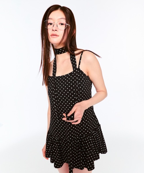 u*♡様 pois cami dress black ポワ Sサイズ　キャミドレ FEKETE ワンピース POLKA DOT CAMI DRESS (SCARF SET) / ドット