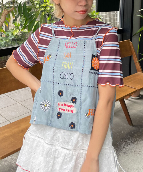 tシャツ 「HELLO.SANFRANCISCO/ハローサンフランシスコ」indiaオリジナル刺繍サテンキャミ レディース