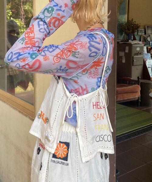 tシャツ 「HELLO.SANFRANCISCO/ハローサンフランシスコ」indiaオリジナル刺繍サテンキャミ レディース HELLO.SANFRANCISCO tシャツ 「HELLO.SANFRANCISCO/ハロー