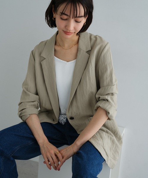 evernavy ジャケット テーラードジャケット リネンブレンドテーラード