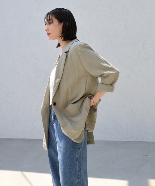 evernavy ジャケット テーラードジャケット リネンブレンドテーラード