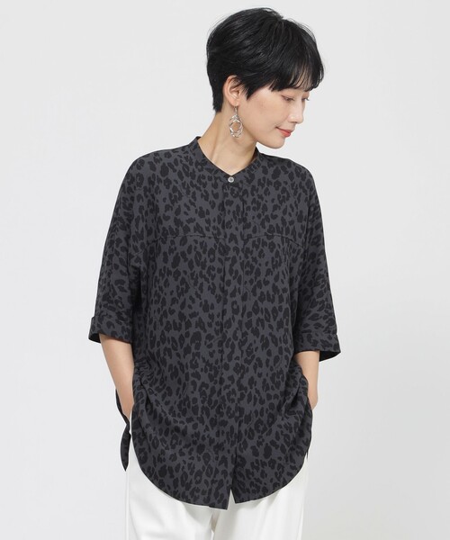 ブラウス シャツ 「SANYO Style EDITION掲載」「吸水速乾」「ウォッシャブル」パンサープリントバックサテンジョーゼットブラウス レディ