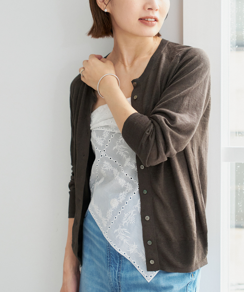 IENA カーディガン 「追加」フレンチリネン7分袖カーディガン