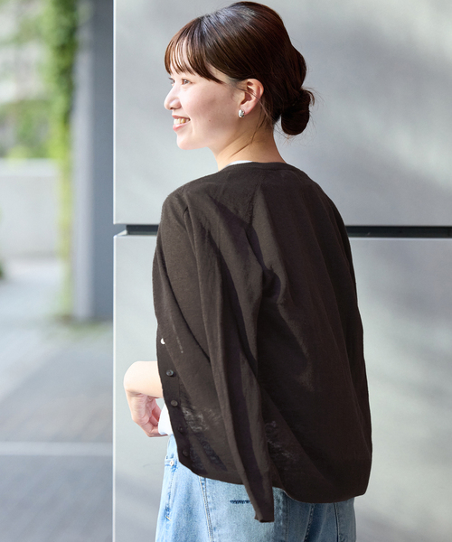 IENA カーディガン 「追加」フレンチリネン7分袖カーディガン