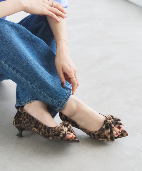 LE TALON パンプス 3.5cmポインテッドリボンオープントゥ