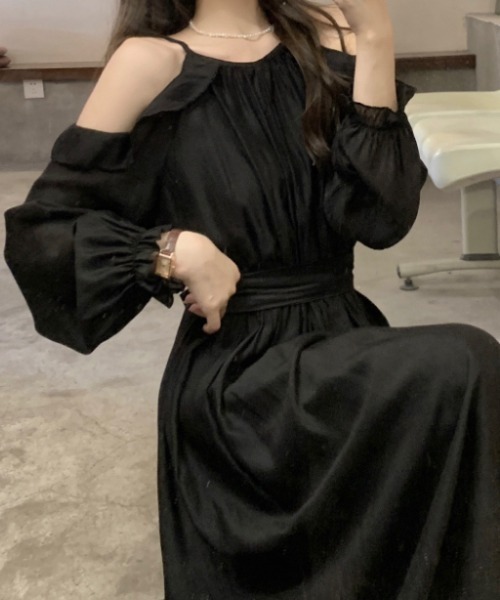 KEINA RIA ブラックオフショルダー長袖ワンピース Aelina ワンピース オフショルダー長袖ワンピース : ZOZOTOWN Yahoo!店