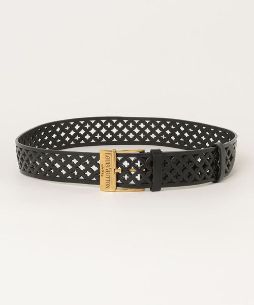 【美品】レディースLOUIS VUITTON ブラックレザーベルト LOUIS VUITTON 「LOUIS VUITTON」 ベルト - ブラック レディース