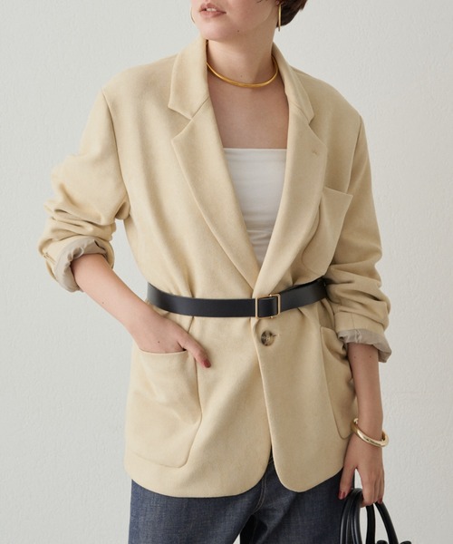 LOUNGEDRESS リネンジレジャケットF sizeベージュ LOUNGEDRESS（ラウンジドレス）の「ノーカラーリネンジレ