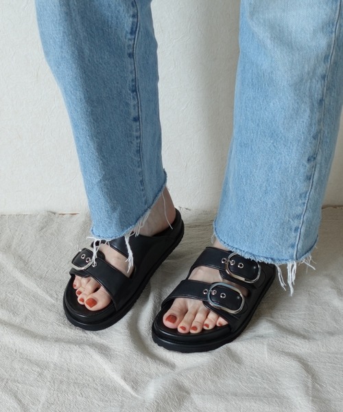 Tomieco（トミエコ） 厚底 サンダル サッと履ける 2本ベルト フラット