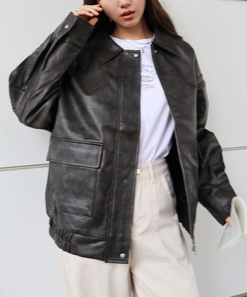 SpRay（スプレイ） ブルゾン アウター ヴィンテージレザーZIPブルゾン